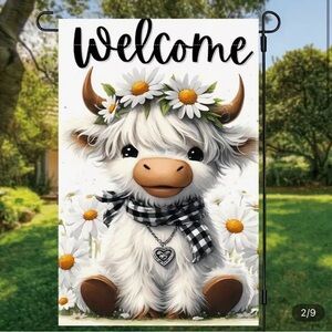 Welcome Highland Cow Garden Flag 12x18”